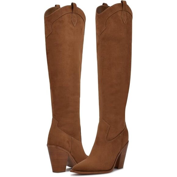 Nine West Shoes Kliva Tan Suede Knee High Western Boots